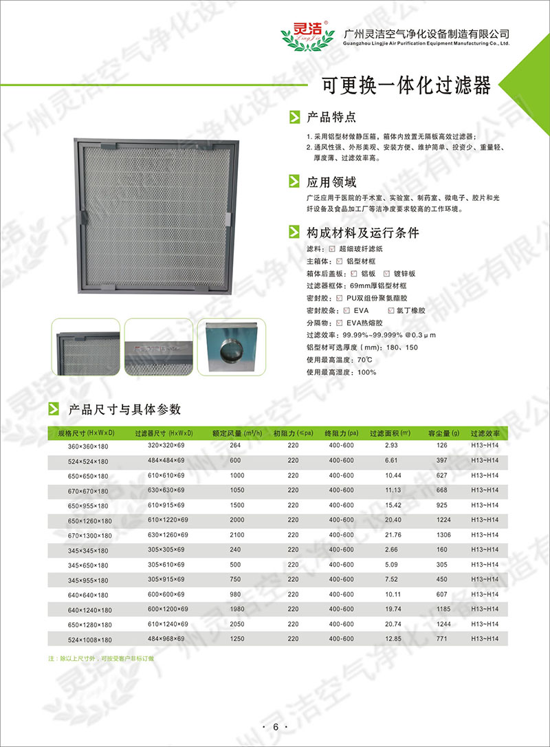 可更換一體化高效過濾器 可更換一體化高效過濾器